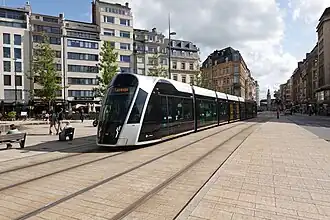 A tramway at Place de Paris station in the Gare quarter.