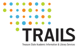 TRAILS logo, with different-sized blue, green and orange dots