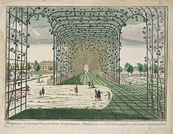 Trellis arcade supporting a vine in French India