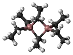 Ball-and-stick model of the triethylaluminium dimer molecule