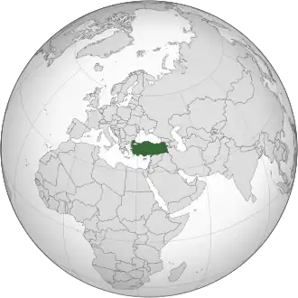 Location of Turkey on the map of Asia
