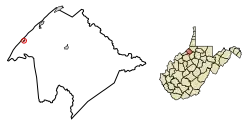 Location of Friendly in Tyler County, West Virginia.
