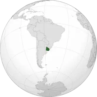 Location of Uruguay (dark green) in South America