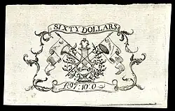 The Moultrie flag depicted on a $60 colonial currency from South Carolina.