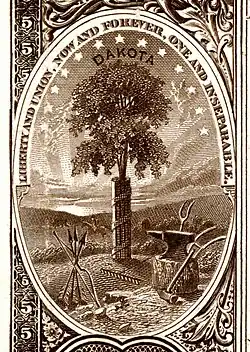 Dakota Territory coat of arms from the reverse of the National Bank Note Series 1882BB