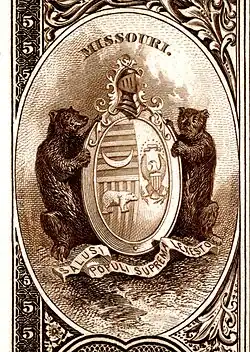 Missouri state coat of arms from the reverse of the National Bank Note Series 1882BB