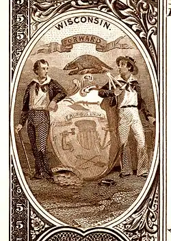 Wisconsin state coat of arms from the reverse of the National Bank Note Series 1882BB