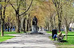 Commonwealth Avenue Mall with statue of William Lloyd Garrison, 2013