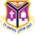 Old emblem, USAF Chaplain School, Christian and Jewish symbols, Roman numerals, same Latin motto, 1966