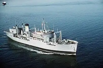 Sirius (T-AFS-8) en route to Norfolk, VA. after her AFS conversion, 1983.