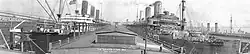 USS Imperator (ID-4080), at left, and USS Leviathan (ID-1326) at Hoboken, New Jersey.