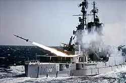 Early Model Terrier launched from test vessel USS Mississippi