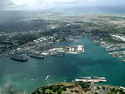 Joint Base Pearl Harbor–Hickam at Pearl Harbor, Hawaii 2004, center Kuahua peninsula depot.