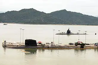USS&nbsp;Jacksonville passing by KD Tunku Abdul Rahman at Sepanggar on 11 October 2010.
