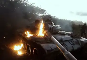 T-54/55 tank destroyed by Al-Shabaab militants