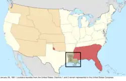 Map of the change to the United States in central North America on January 26, 1861