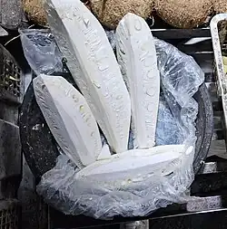 Lengthwise-cut unripe jackfruit