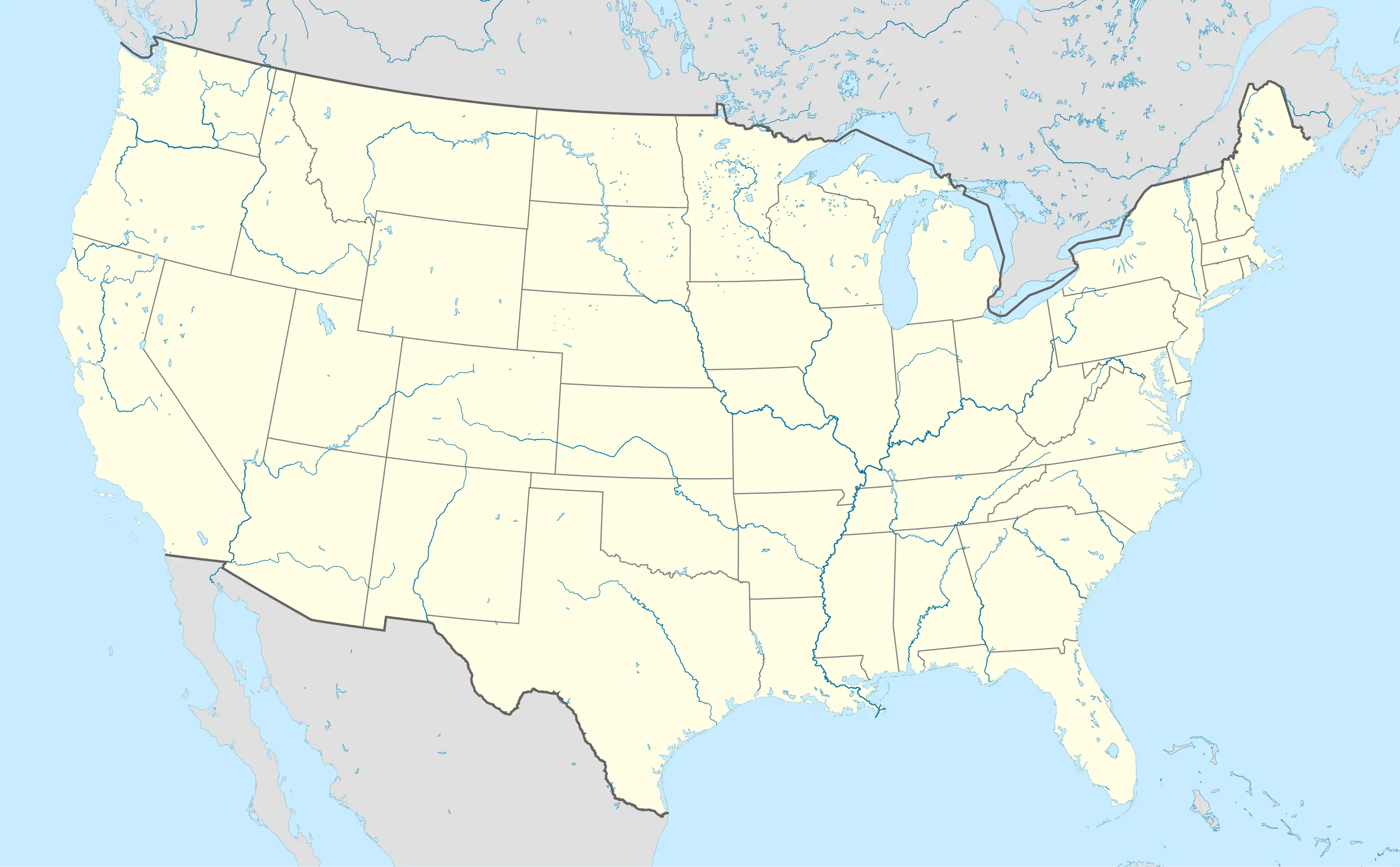 Map of the United States and southern Canada with major project sites marked map