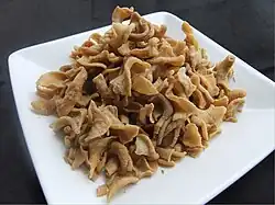 Deep fried crispy chicken intestines as snack