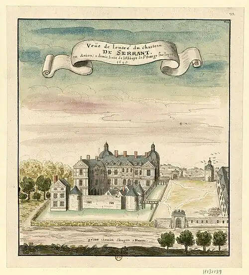 View of the château de Serrant from the entrance side in 1695, drawing by Louis Boudan