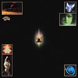 A mostly black cover with small pieces of spiritual clip art, such as a person meditating and an angel inset