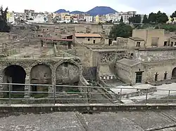 View from above Herculaneum with Mt. Vesuvius in the background