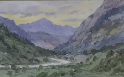 View near Amsteg with Uri-Rothstock in the distance, 1800s