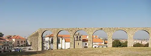 The Aqueduct of Vila do Conde, Portugal with an distinct angular turn