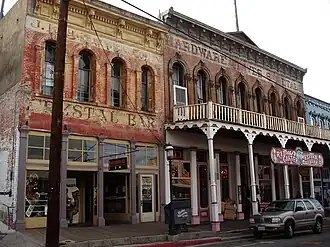 Photograph of historic commercial building streetfronts in the Virginia City Historic District.
