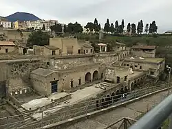 View from above Herculaneum showing the docks