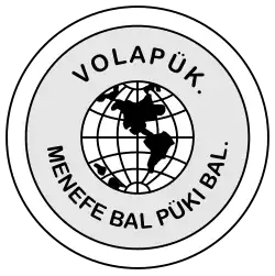 The words "Volapük, Menefe Bal Püki Bal" around an icon of the globe.