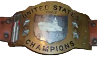 One of the belts that represented the WWWF United States Tag Team Championship