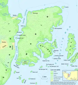 A map of Warir Island and surroundings