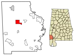 Location of Chatom in Washington County, Alabama.