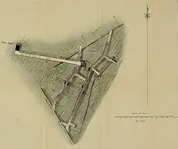 A diagram of a mine, showing various interconnected tunnels and shafts