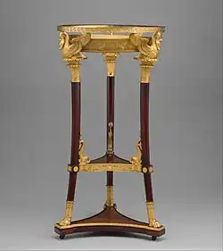 Washstand (athénienne or lavabo), 1800–1814, legs, base and shelf of yew wood, gilt-bronze mounts, iron plate beneath shelf, Metropolitan Museum of Art
