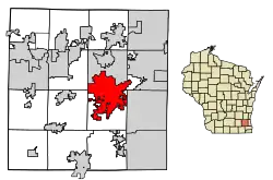 Location of Waukesha in Waukesha County, Wisconsin