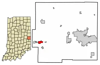 Location of Cambridge City in Wayne County, Indiana.