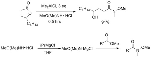 Example of syntheses from esters and lactones