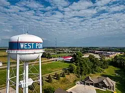 Aerial view of water tower in West Point, NE