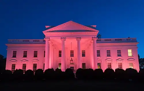 The White House illuminated in pink for Breast Cancer Awareness Month.