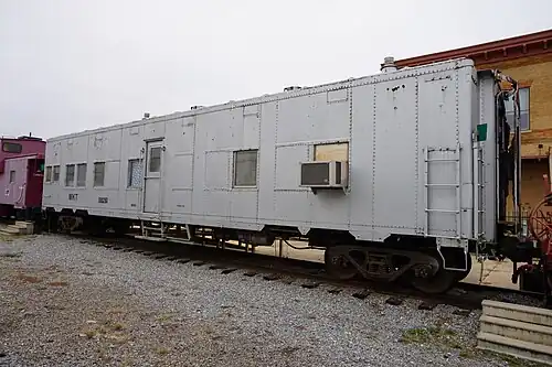 Missouri–Kansas–Texas Railroad #100261, a troop sleeper that is on display at the Wichita Falls Railroad Museum.