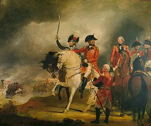 King George III Reviewing the Prince of Wales' Regiment of Light Dragoons, Attended by the Prince of Wales, the Duke of York and Other General Officers (c.1794), Oil on canvas, 46 5/16 x 56 3/16 in. (117.6 x 142.7&nbsp;cm), Clark Art Institute