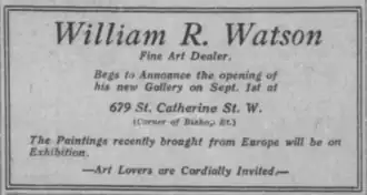 Advertisement for William R. Watson, fine art dealer, 1922