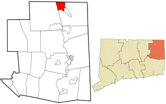 Location in Windham County and the state of Connecticut.