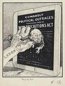 'Wiping the Slate' (1919) featuring a caricature of Billy Hughes (original artwork).