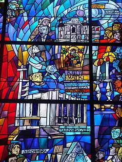 Fragment of a stained glass window referencing the cult of Our Lady of Perpetual Help (rear part of the church)