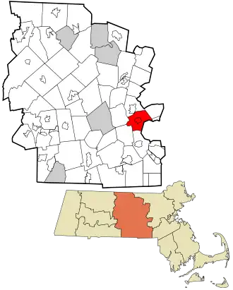 Location in Worcester County and the state of Massachusetts.