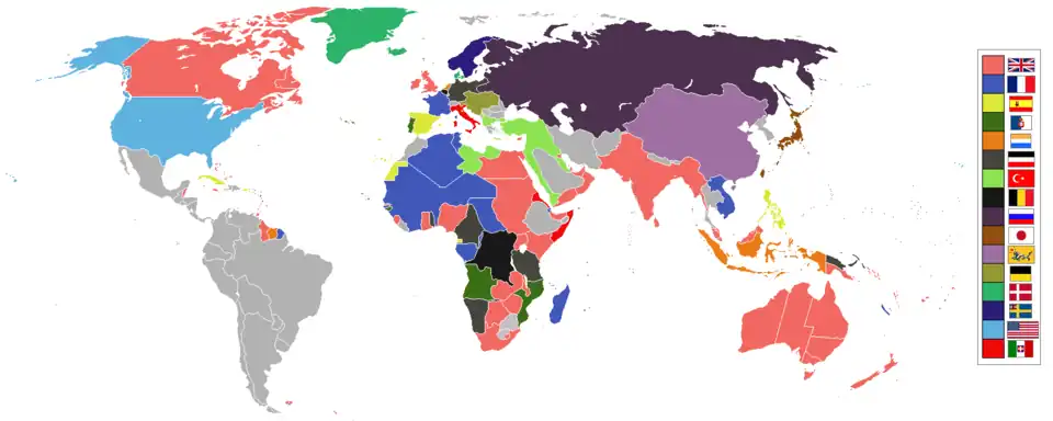 A world map colored to show imperial control