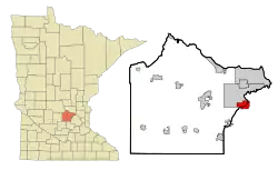 Location of the city of Hanover within Wright and Hennepin Counties in the state of Minnesota